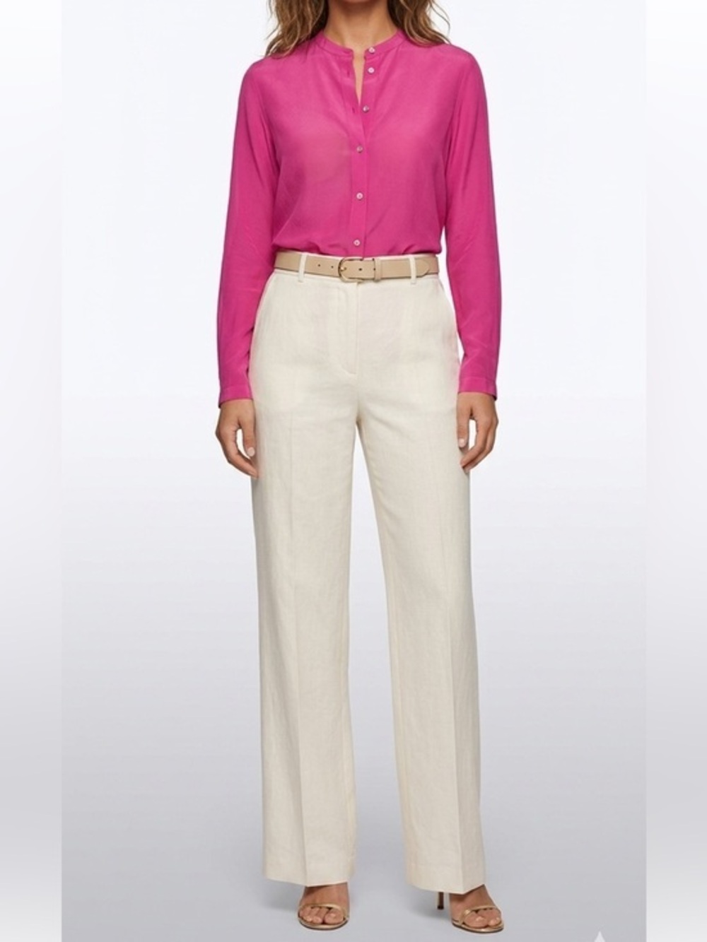 Dex Silk Pink Button Down Blouse Size Large